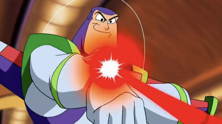 Buzz Lightyear uses his laser