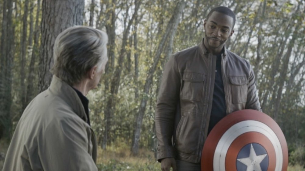 Anthony Mackie and Chris Evans as Sam Wilson and Steve Rogers in Avengers: Endgame