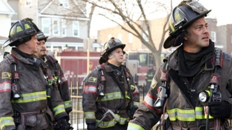 Randy Flagler, Joe Minoso, Anthony Ferraris, Taylor Kinney in firefighter gear