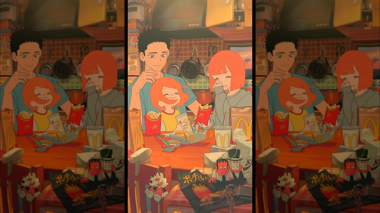 Animated family eating McDonald's