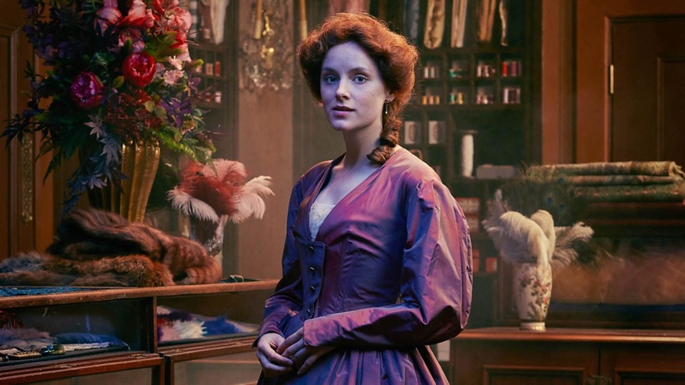 Sophie Rundle wears purple on Dickensian