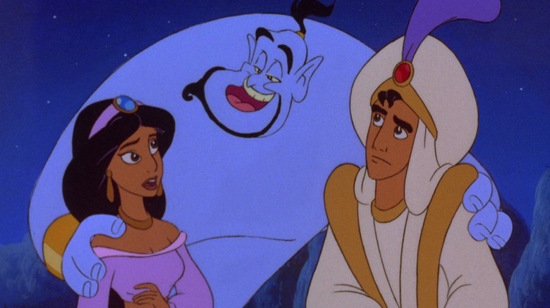 The Genie talking to Jasmine and Aladdin