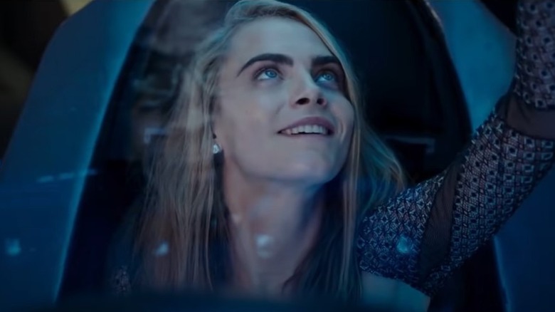 Cara Delevingne piloting a ship