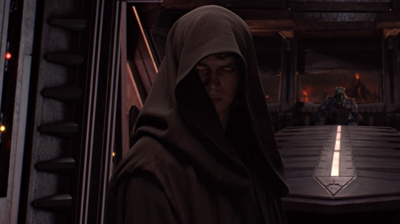 Anakin glowering in Mustafar base