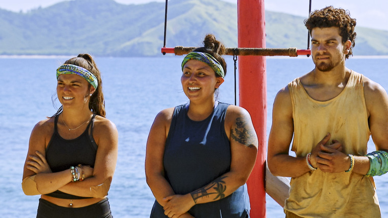 Noelle, Karla, and Sami on the set of Survivor