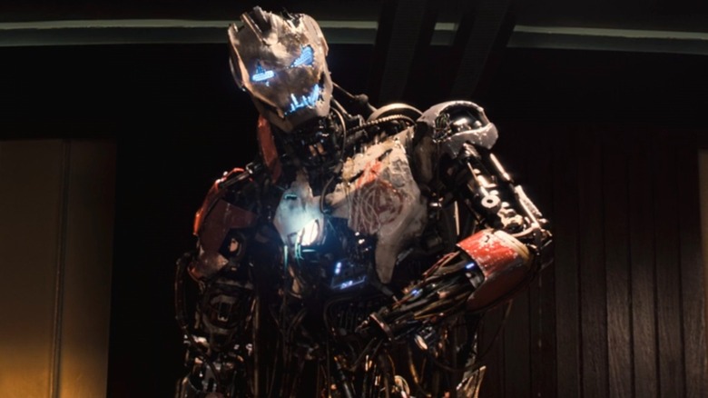 Ultron, half destroyed with wires sticking out