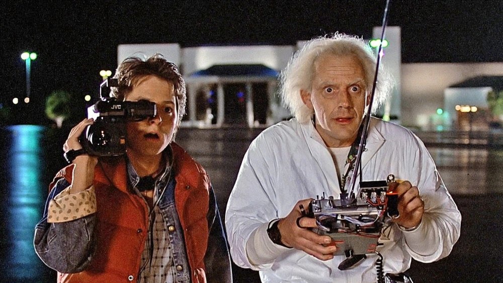 Michael J. Fox as Marty McFly and Christopher Lloyd as Doc Brown in Back to the Future