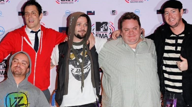 Wee-man, Johnny Knoxville, Bam Margera, Preston Lacy, and Ehren McGhehy smiling