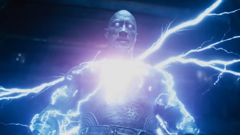 Black Adam covered in lightning 