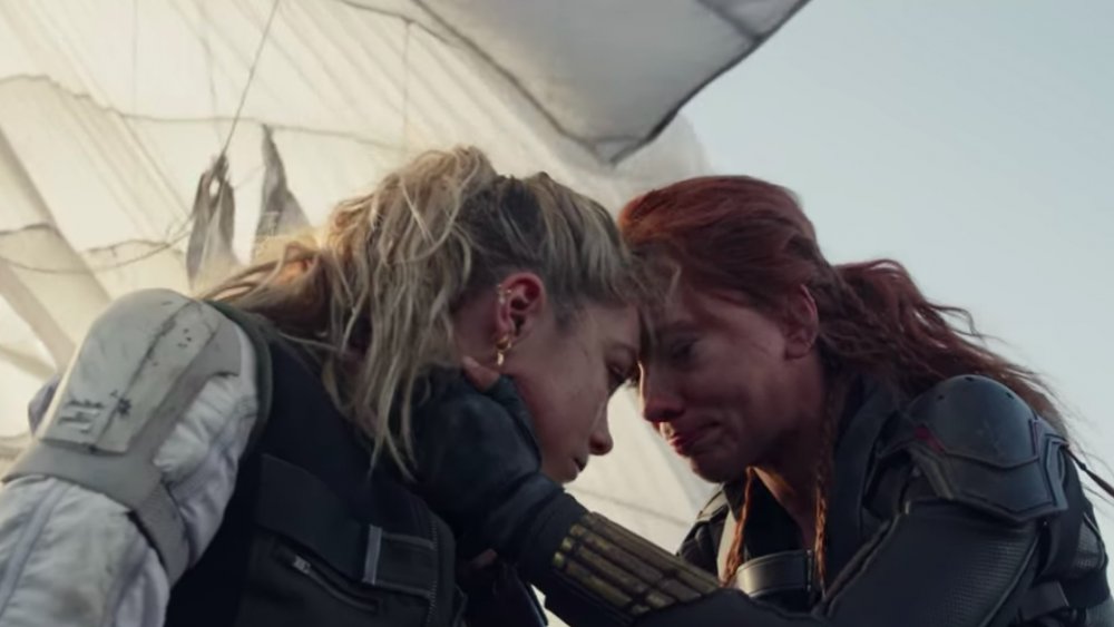 Scarlett Johansson as Natasha Romanoff and Florence Pugh as Yelena Belova in Black Widow