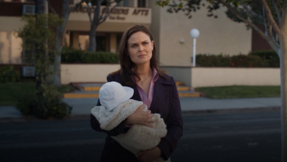 Emily Deschanel as Temperance Brennan with baby on Bones