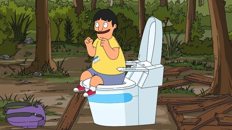 Gene Belcher sitting on the Outside Toilet