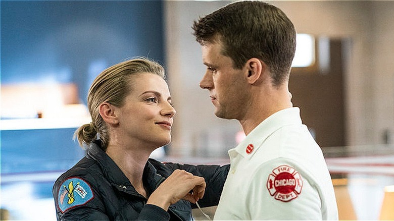 Sylvie Brett smiling at Matthew Casey on Chicago Fire