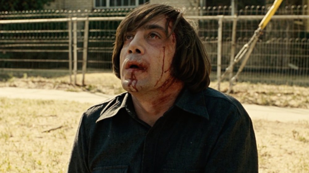 Javier Bardem as a grievously injured Anton in 'No Country for Old Men'