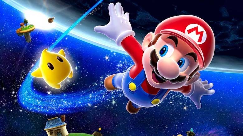 Super Mario flying through space