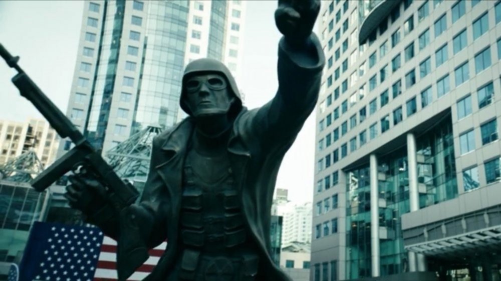 The Soldier Boy statue as seen during Stormfront's rally on The Boys