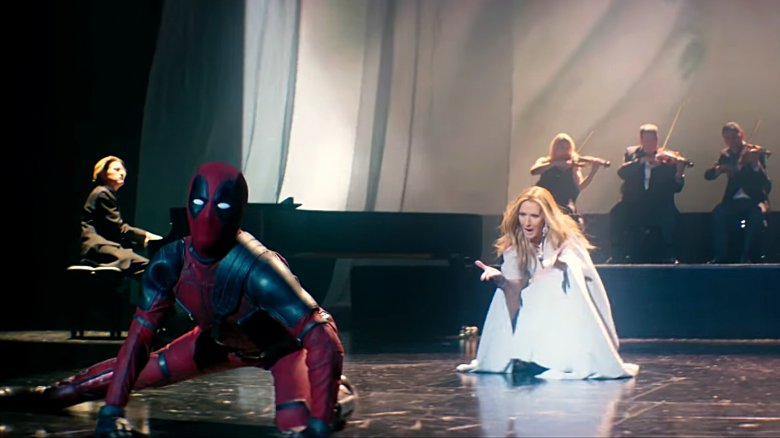 Deadpool and Celine Dion in the video for "Ashes"