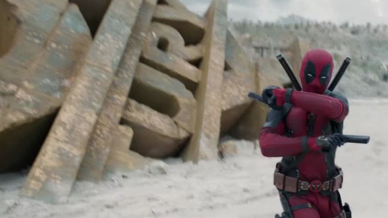 Deadpool in front of the Fox logo