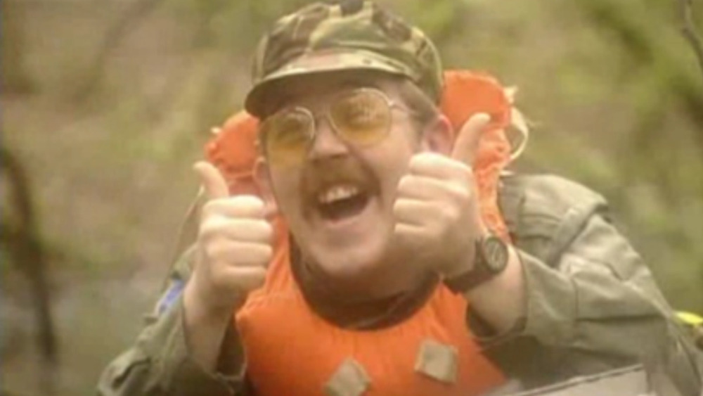 Nick Frost Mike grinning camouflage