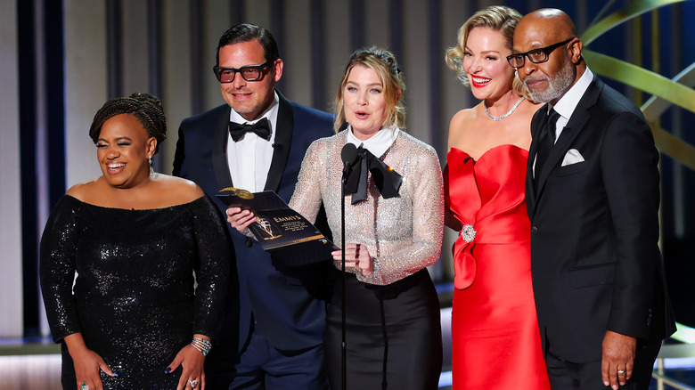 Chandra Wilson Justin Chambers Ellen Pompeo Katherine Heigl and James Pickens Jr. at the 2024 Emmys