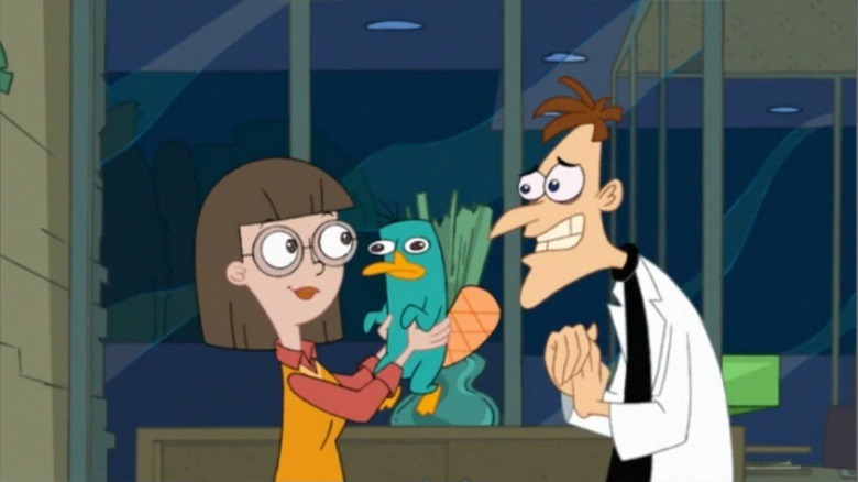 Doofenshmirtz's date holding Perry the Platypus