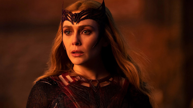 Wanda wearing Scarlet Witch crown staring