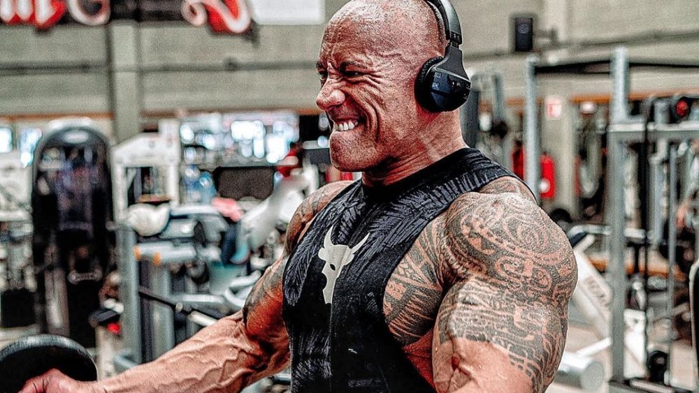 Dwayne Johnson training at the gym