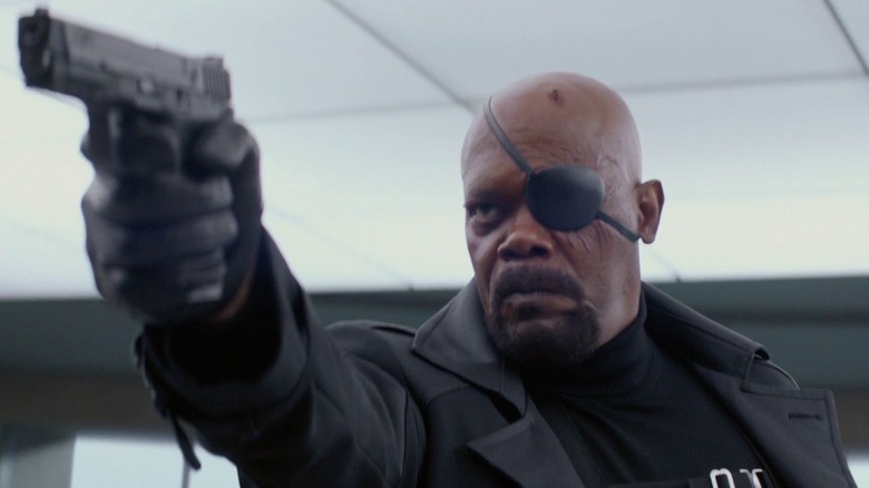 Nick Fury pointing gun