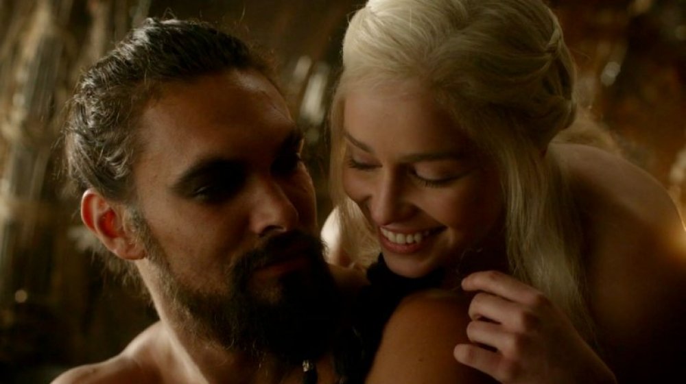 Emilia Clarke as Daenerys Targaryen and Jason Momoa as Khal Drogo on Game of Thrones