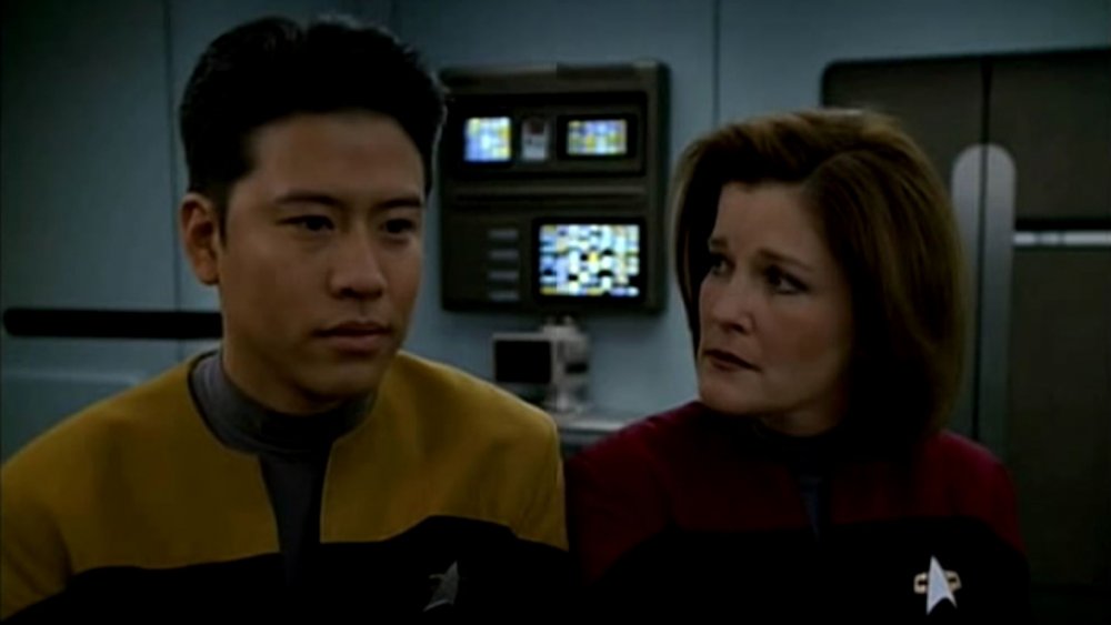 Garrett Wang and Kate Mulgrew as Harry Kim and Captain Janeway on Star Trek: Voyager