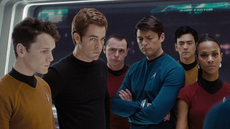 The Enterprise crew gathered on the bridge