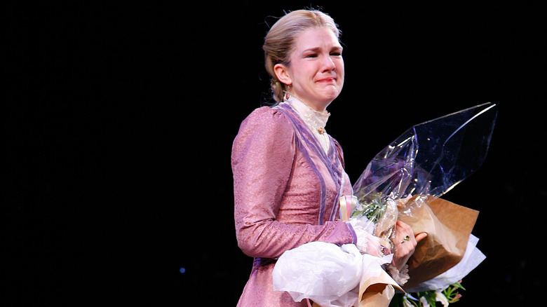 Lily Rabe accepts flowers