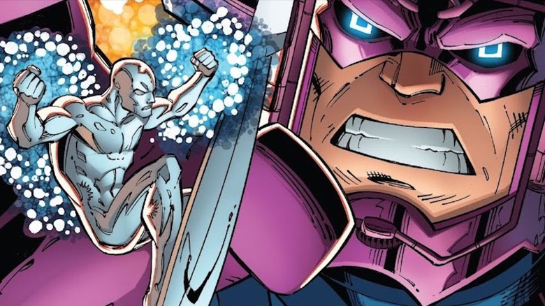 Silver Surfer fighting Galactus on the cover of Silver Surfer: Rebirth #3