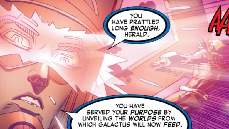 Galactus speaking to Johnny Storm as his herald