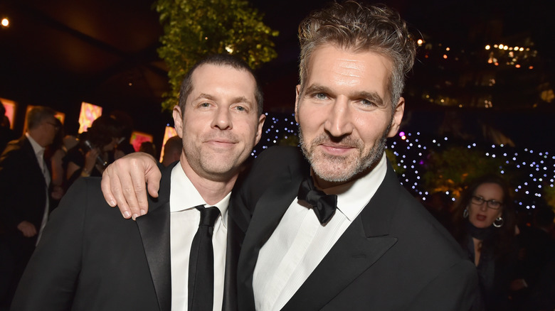 David Benioff and D.B. Weiss in tuxedoes