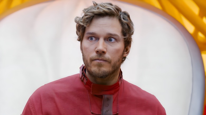 Star-Lord looks intensely at something