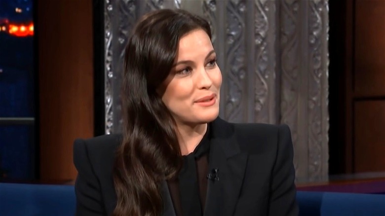 Liv Tyler talking to Stephen Colbert