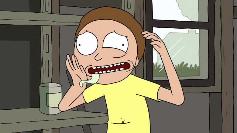 Morty drooling green in the pilot 