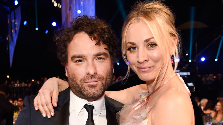 Johnny Galecki and Kaley Cuoco pose at event 