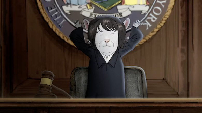 Rat judge in Animals at podium