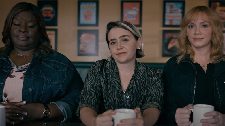 Ruby, Annie, and Beth drinking coffee