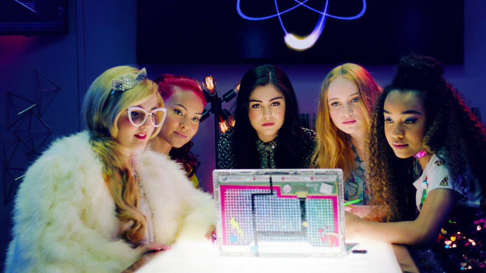 Girls from Project MC2 looking at computer