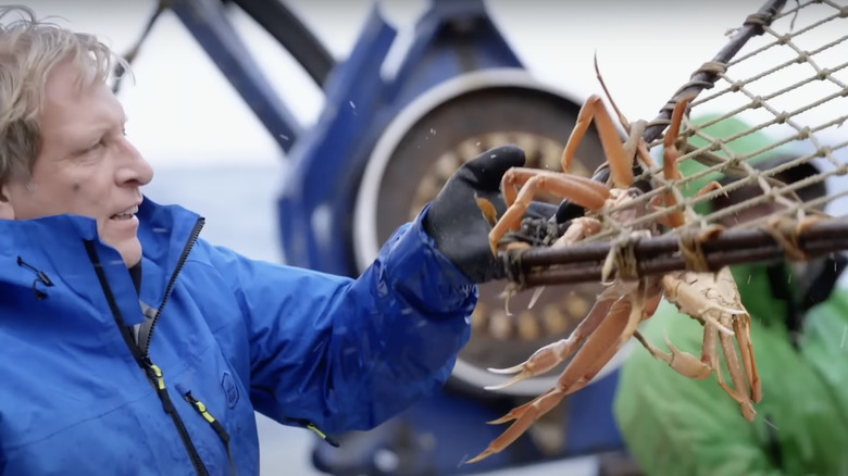 Captain Sig and a crab on Deadliest Catch