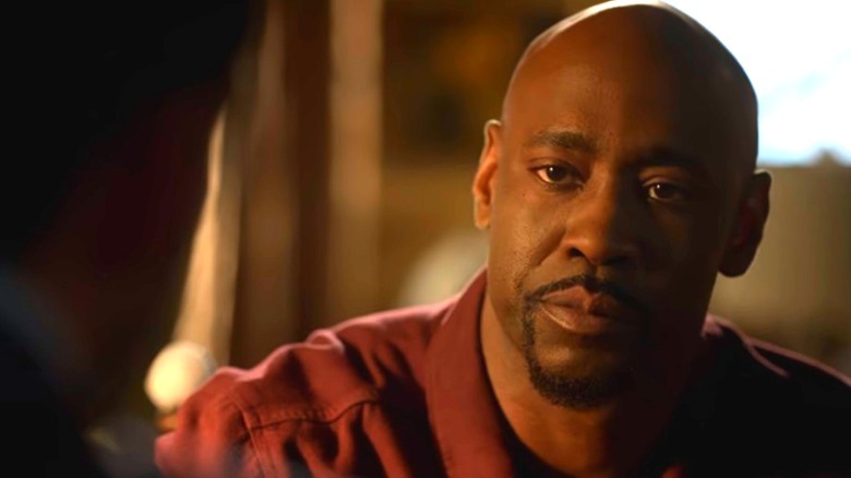 D.B. Woodside looking upset talking to Lucifer