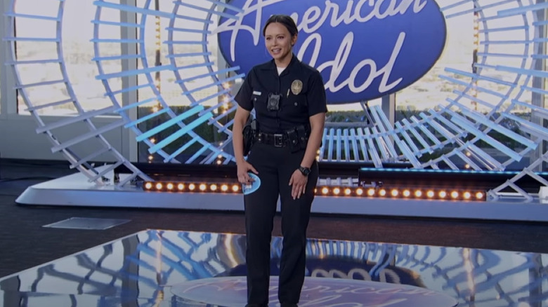 Lucy standing on the American Idol audition stage