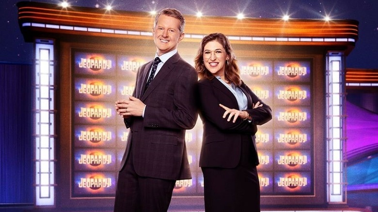 Mayim Bialik Ken Jennings Posed Smiling