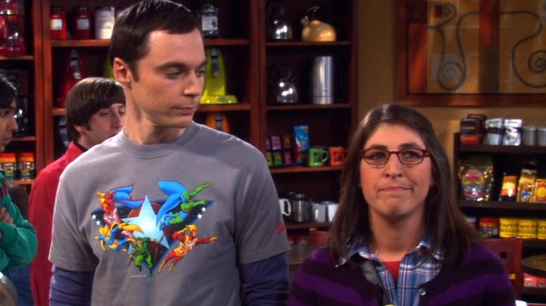 Sheldon looking at Amy smirking