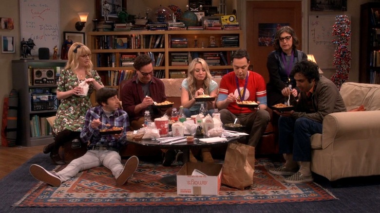 The Big Bang Theory cast eating around table