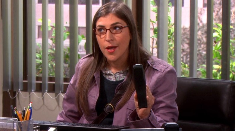 Amy Farrah Fowler open mouth holding stapler