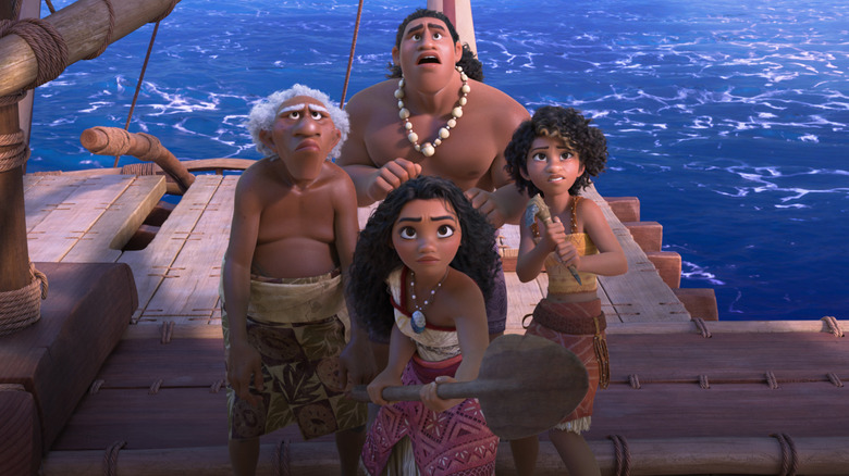 Moana and crew facing danger on the ocean